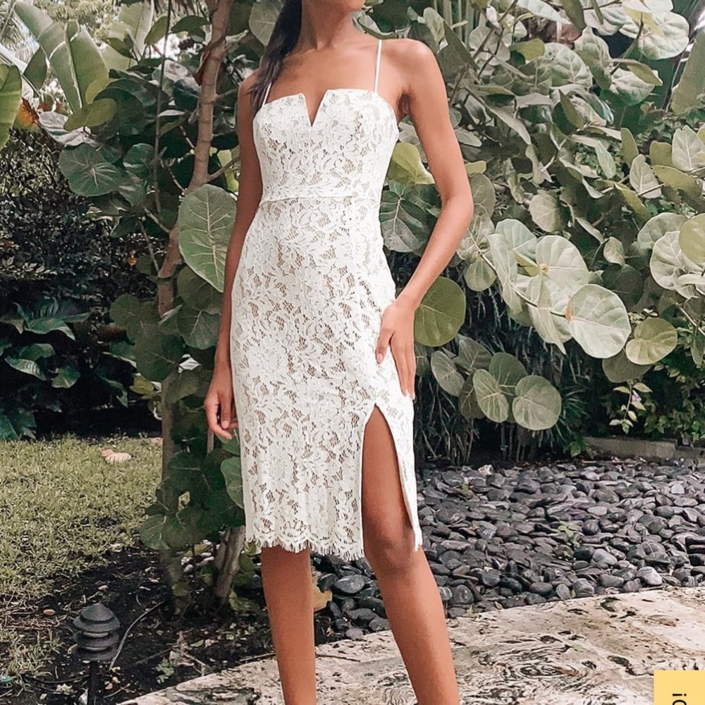 Lulu’s White Crochet Lace Bodycon Midi Dress XS